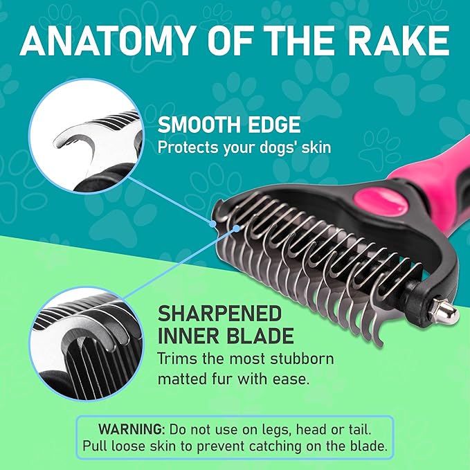 Maxpower Planet Hair Brush - Double Sided Shedding, Dematting Undercoat Rake for Dogs, Cats - Extra Wide Dog Grooming Brush, Pink