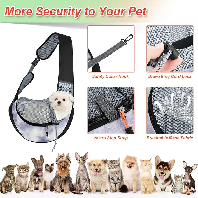 Cosmos Pet Dog Sling Carrier Breathable Mesh Pet Sling Bag Travel Pet Safe Carrier Hand Free Puppy Satchel with Padded Strap and Safety Rope for Small Dogs Cats Puppies to Outdoor Travel (Grey Blue)
