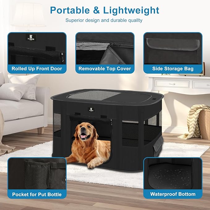 X-ZONE PET Dog Playpen, Puppy Cat Play Pen Portable Foldable Indoor/Outdoor Tent Crate Cage, Portable Pet Crate Large Size Black 45"
