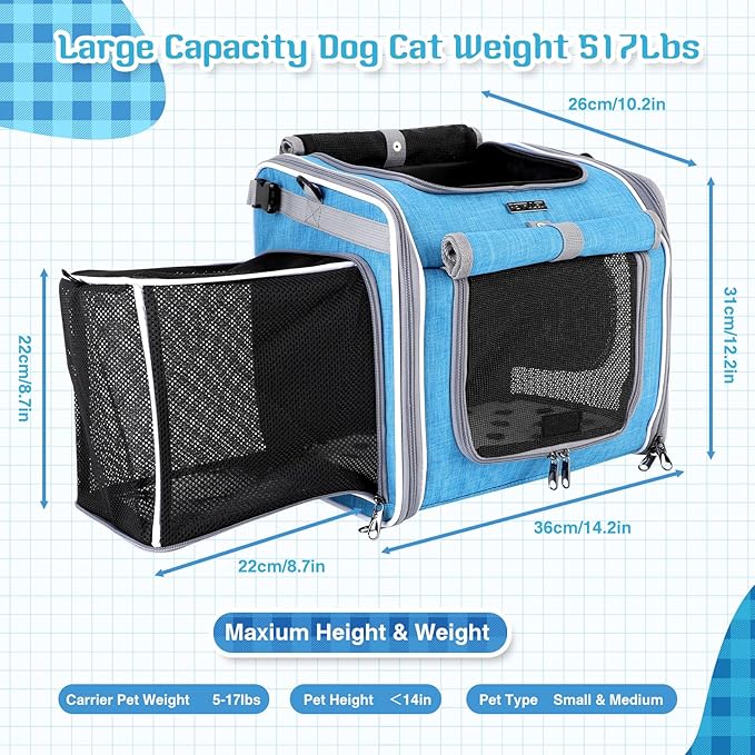Dog Bike Basket, Foldable Pet Carrier, Adjustable Shoulder Strap Backpack, Portable Breathable Basket Bag for Dogs and Cats
