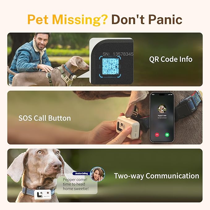 ROLA PetTracker GPS Tracking for Dogs: Live GPS Location, Cellular & WiFi, Replacable SIM Card, Geofencing, Built-in Light and Sound, Camera for Image Positioning (Yellow)