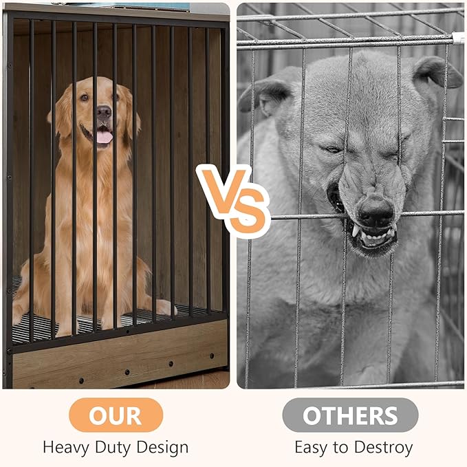 Rovibek 75 Inch Double Dog Crate Furniture with Double Doors, Removable Divider for Large Medium Dogs, Grey