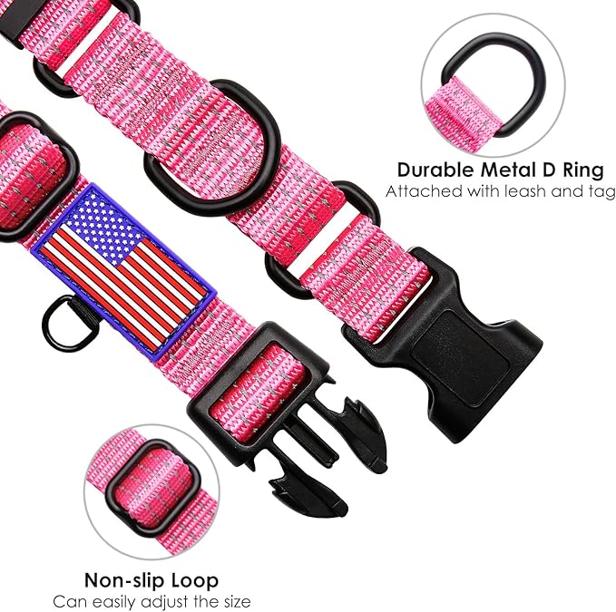 Martingale Collar for Training Dogs. Adjustable Reflective Collars with Buckle-USA Flag- NO Pull-Prevents Slipping Out, for Medium Large XL Dogs. Helps with Strong pullers(L, Pink)