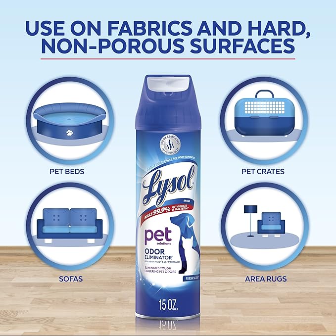 Lysol Pet Odor Eliminator Spray, Sanitizing and Disinfecting Spray for Pet Odors, 15oz (Pack of 3)