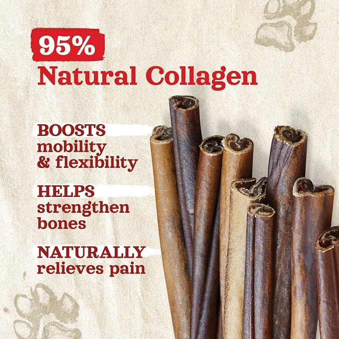 Natural Farm Collagen Dog Chews. 6 Inch, 10 Pack. Odor-Free Long Lasting Bully Sticks & Rawhide Alternative Dog Treats, 95% Collagen Low Fat, High Protein Best Dental Dog Treats โ Medium & Large Dogs
