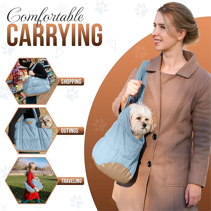 Cozy Plush Pet Carrier Purse - Secure Harness Clip, Lightweight Tote Design for Small Dogs and Puppies (Light Blue)