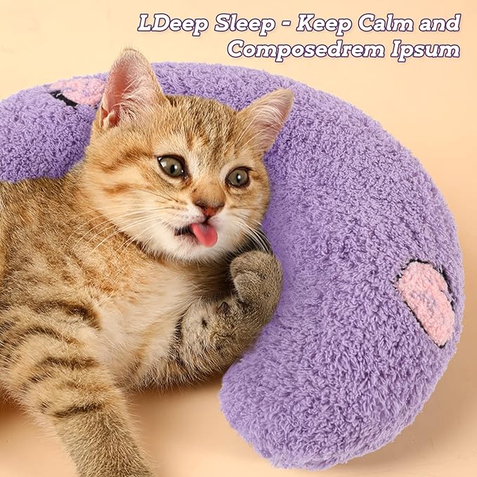 T'CHAQUE Dog Pillow Bed, Cat Calming Pillow, Dog Neck Pillow for Joint Relief Sleeping, Ultra Soft Half Donut Cuddler, Pillow Pet for Upper Spine Support, Doggy/Kitten Pillow Training Toy,Purple