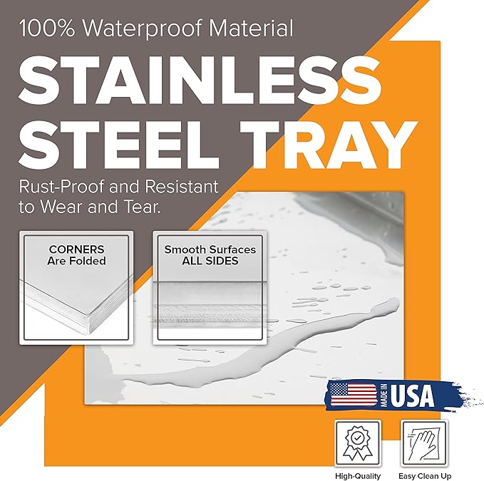 (Stainless Steel, 41.25" L X 27.75" W X 1") Frisco Metal Replacement Crate Tray for Heavy Duty Single and Double Door Dog Crate Chew Proof Crack Proof Multipurpose Tray