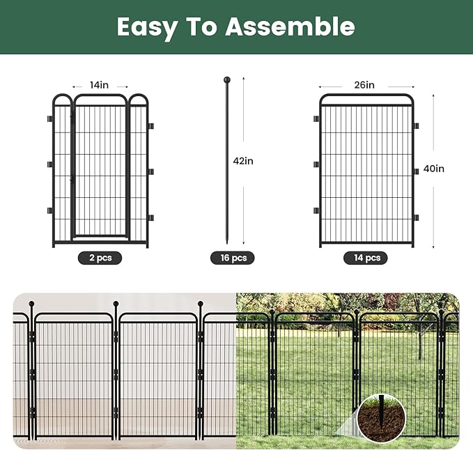 Gardner Pet Dog Playpens, 40" H 16 Panels Dog Pen Outdoor/Indoor Dog Fence Exercise Pen for Small/Medium/Large Dogs, Foldable Pet Play Yard Gate with Gravity Automatic Lock, Pet Playpen, Black