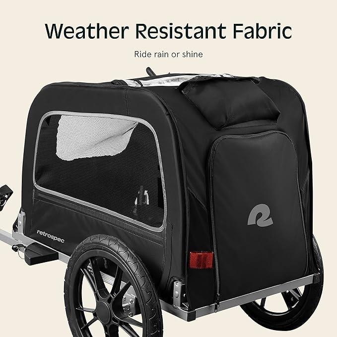 Retrospec Rover Waggin' Pet Bike Trailer - Small & Medium Sized Dogs Bicycle Carrier - Foldable Frame with 16 Inch Wheels - Non-Slip Floor & Internal Leash