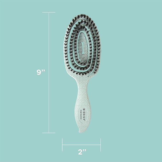 for Dogs Eco-Friendly Boar Hair Bristle Brush in Mint Green | Easy to Hold Ergonomic Handle Dog Brush for Shedding | Best Pet Brush for Dog Grooming