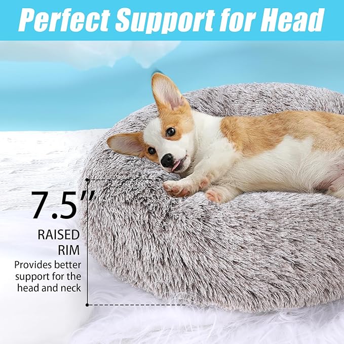 HYQ Small Dog Bed, Pet Beds for Small Dogs, Cat Beds for Indoor Cats, Fluffy Faux Fur Plush Small Dog Bed, Washable Puppy Bed with Anti-Slip Bottom, Dog Bed Small Size Dog (Coffee, 20 Inch)