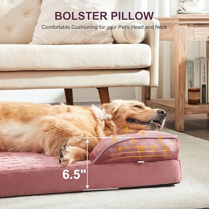 FURTIME Orthopedic Dog Beds for Large Dogs, Washable Dog Couch with Ultra Comfy Supportive Foam, Egg Foam Dog Beds Large Sized Dog with Removable Cover, Large Pet Sofa Bed Waterproof, Nonskid Bottom