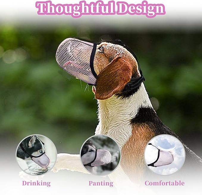 Pink Dog Muzzle, Breathable Soft Muzzle for Large Dogs to Anti & Prevent Barking Biting Chewing, Reflective & Adjustable Basket Muzzle with Air Mesh for Doberman Pink XL