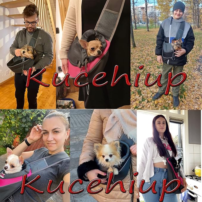 Kucehiup Dog Sling Carrier for Small Dogs Cat Carrier Breathable Mesh Bag(Fits Approximately 3 lbs to 6 lb Pets)(Rose Red)