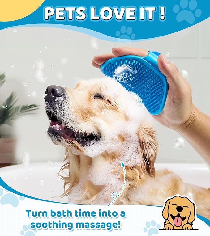 4PCS Dog Bath Brush Pet Massage Shampoo Brush Dog Scrubber for Dog Washing Brush Scrubber Pet Bath Massage Brush with Soft Silicone Bristles for Dog Cat Grooming Cleaning(Blue Blue Blue)