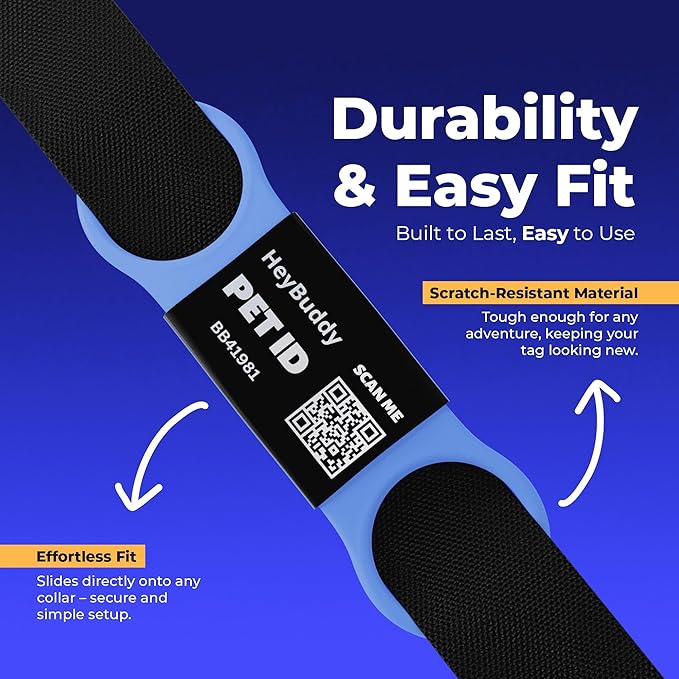HeyBuddy® Slide Series - QR Code Smart Pet Tags for Dogs & Cats, Personalized Pet Tag Stores Multiple Information, Includes Passive Location Tracking, Real-Time Notification & Community Alerts