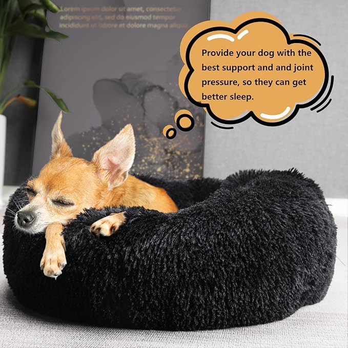 nononfish Puppy Beds for Small Dogs Washable 19” Black Calming and Anxiety Pet Beds Fluffy and Plush Durable Small Dog Bed