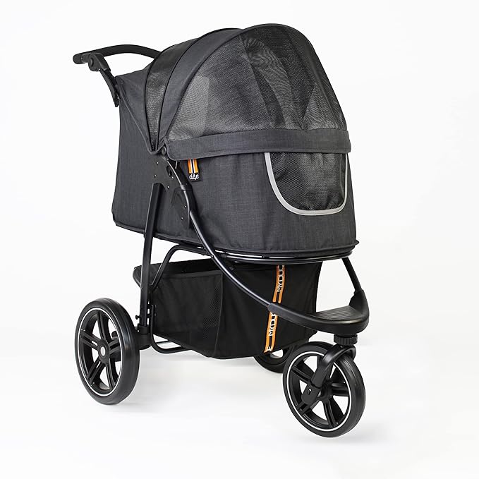 COOPER dog & pet robust buggy, jogger holds up to 32 kg / 70lbs, easy fold, multi-height adjustable soft touch handle, reflective accents, mesh inserts, zippered exits, storage basket below