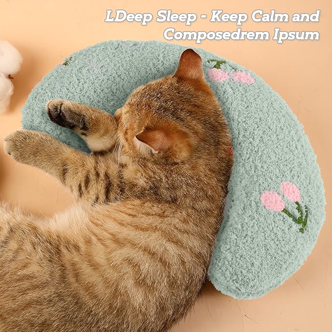 T'CHAQUE Dog Pillow Bed, Cat Calming Pillow, Dog Neck Pillow for Joint Relief Sleeping, Ultra Soft Half Donut Cuddler, Pillow Pet for Upper Spine Support, Doggy/Kitten Pillow Training Toy, Green