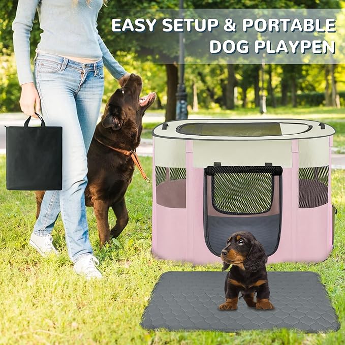 Dog Playpen,Cat Crate,Portable Pet Playpen, Foldable Kennel for Puppy Kitten Rabbit,Breathable Shade Cover,Indoor Outdoor Travel Camping Use for Puppy Cat Dog Pink S