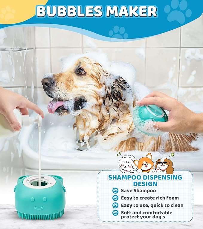4PCS Dog Bath Brush Pet Massage Shampoo Brush Dog Scrubber for Dog Washing Brush Scrubber Pet Bath Massage Brush with Soft Silicone Bristles for Dog Cat Grooming Cleaning(Blue Blue Blue)