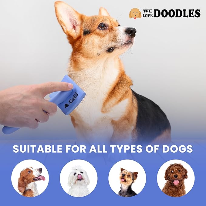 Slicker Brush for Dogs, Dog Grooming Supplies - Best Doodle & Poodle Brush for Long Haired Dogs - Goldendoodle Long Pin Dentangler Brush For Dematting (Small Curved)
