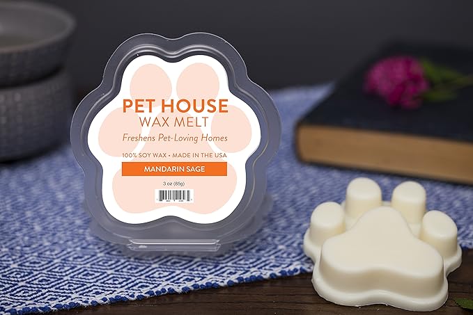 One Fur All Pet House Wax Melts by, Pack of 2 - Mandarin Sage - Long Lasting Pet Odor Eliminating Wax Melts, 100% Natural Soy Wax Melts, Non-Toxic Pet Wax Melts, Dye-Free Unique, Made in USA