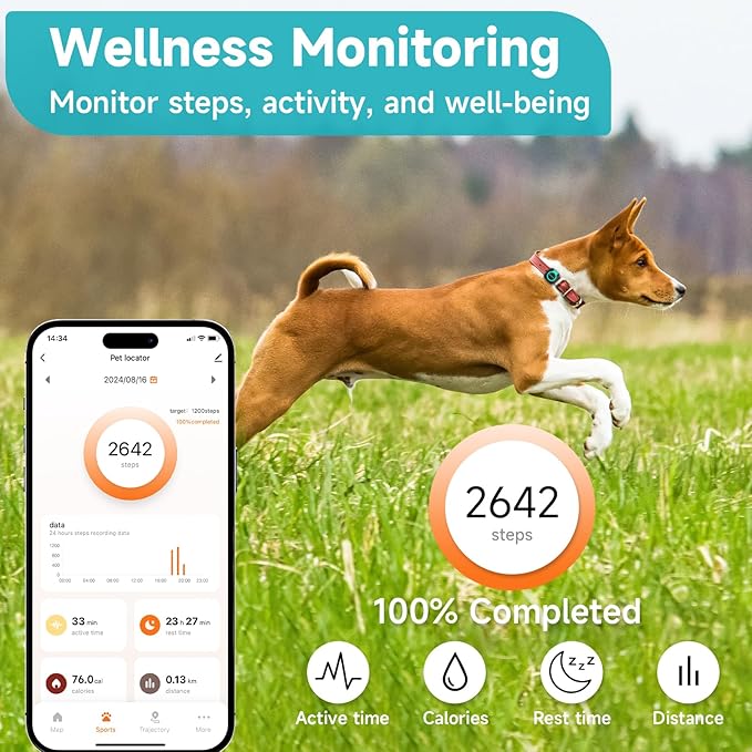 GPS Tracker & Health Monitoring for Dogs -Pet GPS Location Tracker, Wellness & Escape Alerts, Waterproof, Works with Any Collar (Green & Black), WOY-028