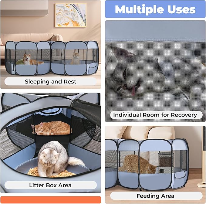2-in-1 Dog Playpen, 58'' Pop Up Cat Puppy Pet Playpen Indoor/Outdoor Cats Enclosed, Cat Dog Tent Crate Cage Kennel, Portable Playpen for Kitten, Small Animals Play Pen(S, 58" Lx29 Wx17 H)