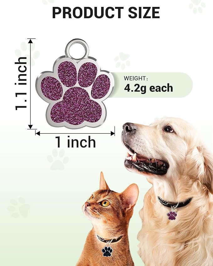 72 Pcs Dog Tags Personalized for Pets Glitter Paw Print Stainless Steel Dog Tag Cute Dog Name Tag Bulk Dog Tags Cat Tags for Wholesale (12 Colors)