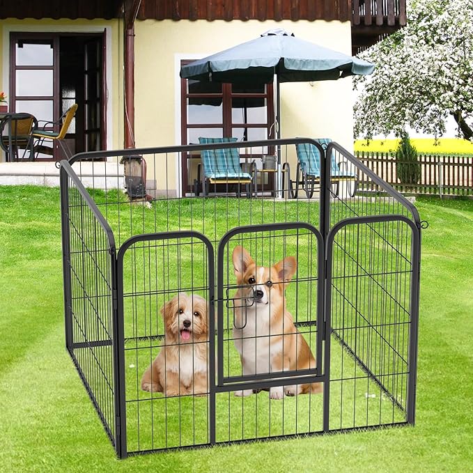FDW Dog Playpen Kennel - 4 Panels, 24 Inch Height, Indoor/Outdoor Folding Metal Portable Puppy Exercise Pen, Heavy Duty Dog Fence for Yard, Camping - Black
