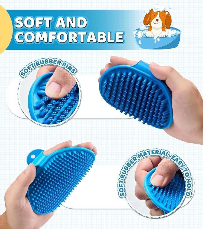 4PCS Dog Bath Brush Pet Massage Shampoo Brush Dog Scrubber for Dog Washing Brush Scrubber Pet Bath Massage Brush with Soft Silicone Bristles for Dog Cat Grooming Cleaning(Blue Blue Blue)