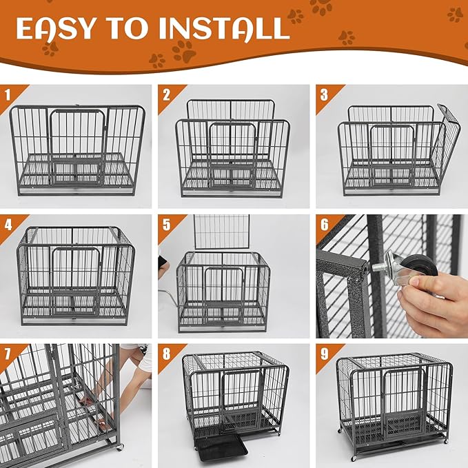 37Inch Indestructible Metal Dog Crates for Small/Medium Dogs, Heavy Duty Escape Proof Dog Kennel Indoor with Lockable Wheels, Dog Crate 37" L x 25.2" W x 33" H