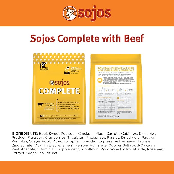 SOJOS Complete Beef Recipe Dehydrated Dog Food, 1.75 lb, Yellow