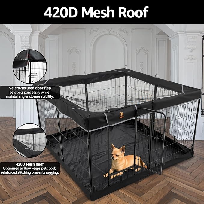 PJYuCien Dog Playpen Outdoor Plus Storage Bag,24" H 8 Panels Puppy Pen with Square Bottom & Top Cover,Heavy Duty Dog Fence for Camping