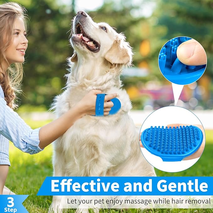 Comotech 3PCS Dog Bath Brush | Dog Shampoo Brush | Dog Scrubber for Bath | Dog/Grooming/Washing Brush Scrubber (Blue Blue Blue)