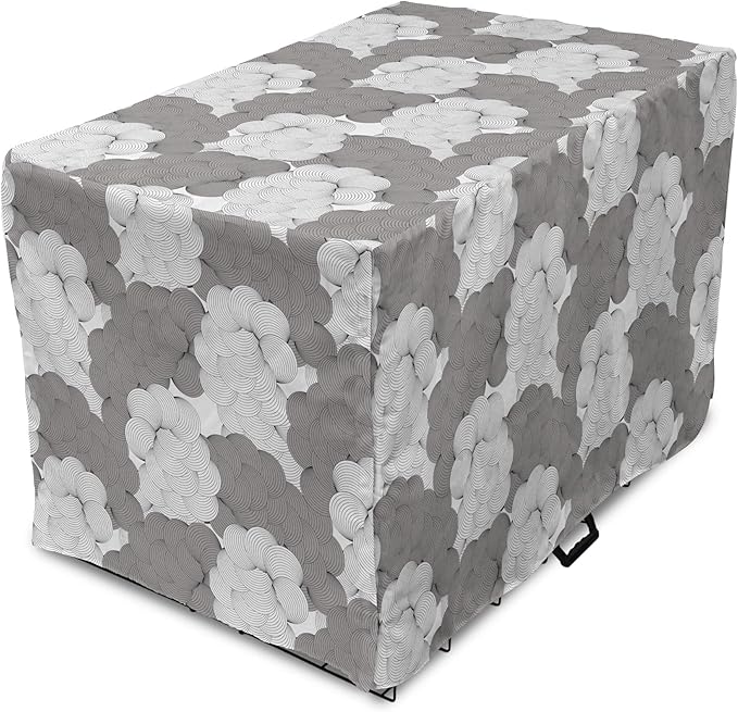 Lunarable Abstract Dog Crate Cover, Seigaiha Inspired Lines Curvy Elements Illustration in Greyscale Tones Print, Easy to Use Pet Kennel Cover for Cats & Medium Dogs, 24 Inch, Pale Taupe Grey
