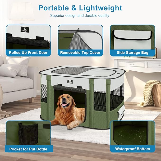 X-ZONE PET Dog Playpen, Puppy Cat Play Pen Portable Foldable Indoor/Outdoor Tent Crate Cage, Portable Pet Crate Small Size Green 30''
