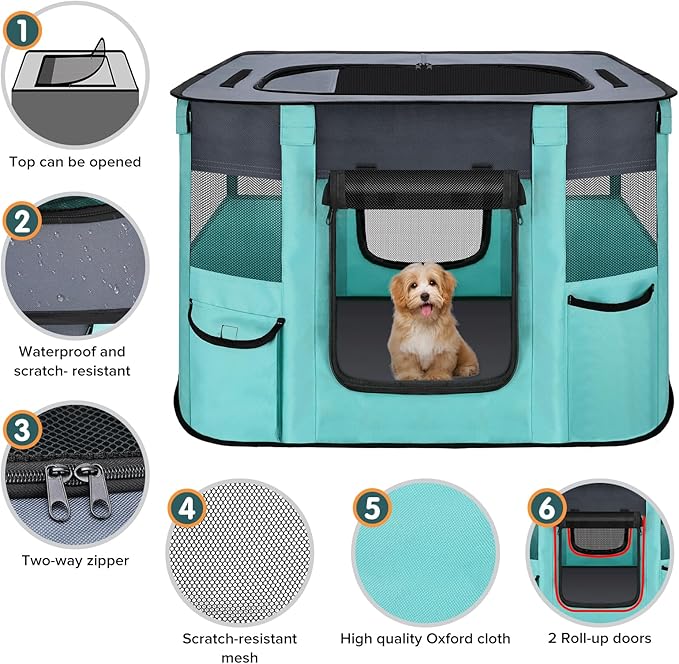 Portable Pet Playpen-Foldable Dog Cat Playpen Indoor, Exercise Pens for Puppy, Collapsible Dog Crate, Cat Tent for Outdoor Travel Camping Use with Free Carrying Case (B-Small (27.6 * 21.7 * 15.7))