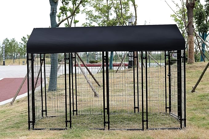 Amazon Basics - Welded Rectangular Outdoor Secure Wire Crate Kennel for Cat, Dog Large, Black, 102 x 48 x 72 inches