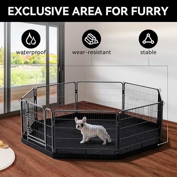 PJYuCien Dog Playpen Plus Storage Bag for Camping, 24" H Portable Dog Pen with Extra Hard Bottom, Heavy Duty Puppy Playpen for Puppies/Small Dogs, 8 Panels