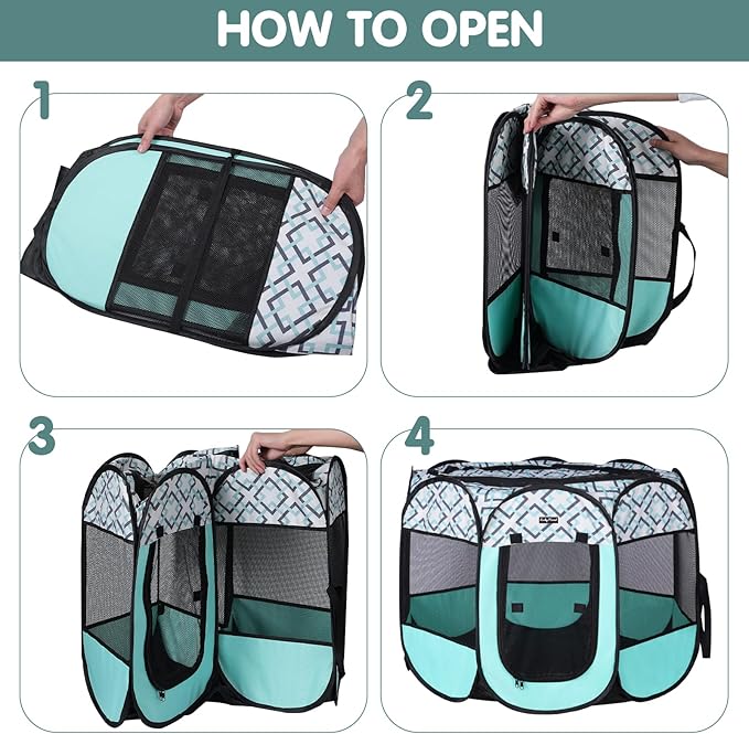 Lucky Monet Foldable Dog Playpen Enclosed Cat Puppy Playpen Indoor Pop Up Pet Animal Playpen Outdoor Kennel Cage Pen Tent for Small Medium Dog Puppy Cat Kitten Rabbit - 36" L x 36" W x 23" H