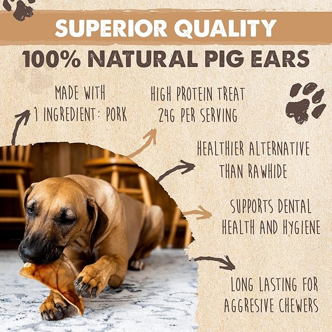 Mighty Paw Half Pig Ears for Dogs - All Natural Single Ingredient Pig Ear Treat - Better Than Rawhide Snacks for Puppies and Large Dogs - A Better Treat Dog Will Love - Dog Toys Compatible Chews