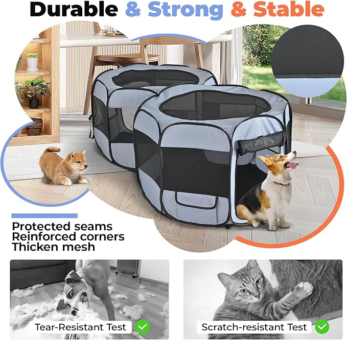 2-in-1 XLarge Pop Up Dog Playpen, 72"x36"x24"H Cat Puppy Pet Playpen, No Assembly Need, Indoor Outdoor Cats Enclosed, Cat Tent Crate Cage Kennel, Portable Playpen for Kitten and Small Animals(M)