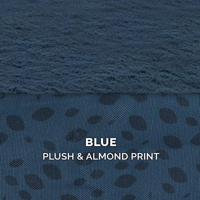 Furhaven Memory Foam Dog Bed for Medium/Small Dogs w/ Removable Bolsters & Washable Cover, For Dogs Up to 35 lbs - Plush & Almond Print L Shaped Chaise - Blue Almonds, Medium