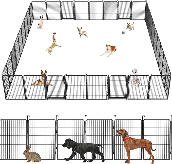 Dog Playpen with Extra Large Door Dog Fence Outdoor for Yard Indoor Dog Pen 32inch 34 Panels Dog Pens Outside Anti-Rust Pet Fence Portable Dog Fence for RV Camping Yard
