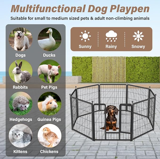 HealSmart Dog Playpen Indoor, Puppy Playpen Indoor for Yard, Camping, 32" Height 8 Panels Heavy Duty Dog Pen for Small/Medium Dogs, Black