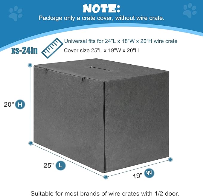 Deblue Indoor Grey Dog Crate Cover, Privacy Polyester Pet Kennel Covers Universal Fits for 1 2 Doors Wire Cage (Grey)