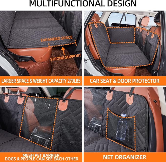 YJGF Back Seat Extender,Dog Seat Cover for Back Seat,Hard Bottom Car Seat Cover for Dogs,Dog Hammock for Car,Back Seat Pet Cover for Dogs(Grey)